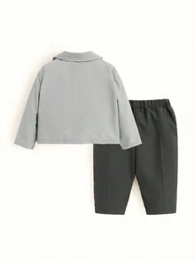 SHEIN Baby Boy Lapel Neck Jacket & Pants Without Sweater - Multicolor - View 2
