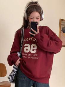 DAZY 字母图案落肩超大套头衫、长袖上衣、秋装卫衣