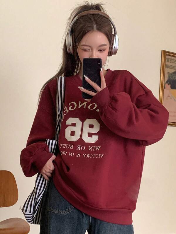 DAZY Letter Graphic Drop Shoulder Oversized Pullover,Long Sleeve Tops,Fall Clothes Sweatshirt