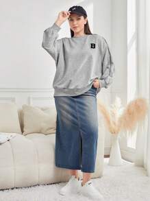 Mulvari Plus Size Letter Print Drop Shoulder Sweatshirt