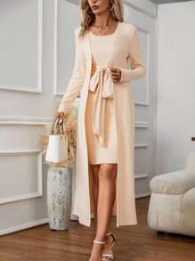 SHEIN Clasi unicolor Vestido tank & con parte delantera abierta Abrigo