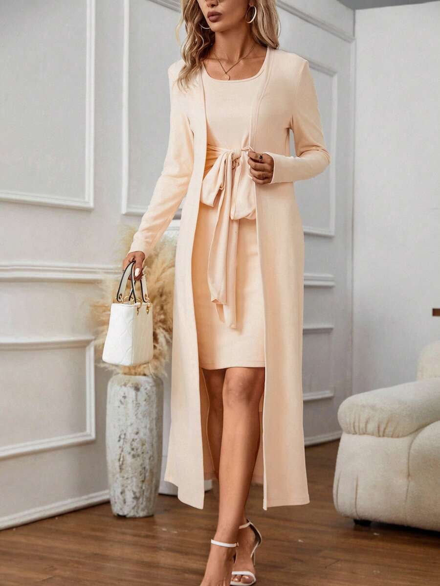 SHEIN Clasi unicolor Vestido tank & con parte delantera abierta Abrigo
