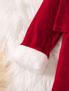 SHEIN Young Girl Borg Collar Jacket & Dress - Red - View 3