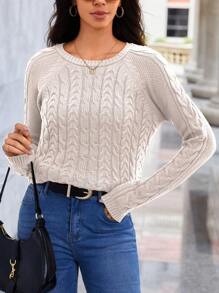 EURMUSE Cable Knit Raglan Sleeve Sweater - White - View 5