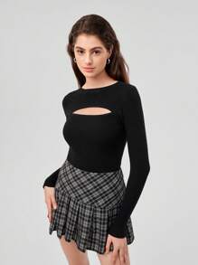 Forever 21 Solid Cut Out Front Ribbed Knit Sweater