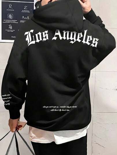 Guys Slogan Graphic Drop Shoulder Hoodie