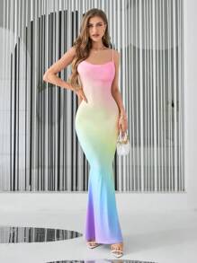 Firerie Ombre Draped Collar Mermaid Hem Cami Dress,Pastel Dresses For Women