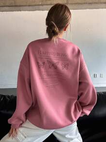 DAZY Slogan Graphic Drop Shoulder Sweatshirt,Fall Clothes - Watermelon Pink - View 5