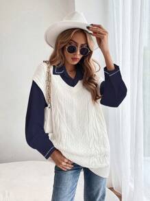 SHEIN Frenchy Tương phản ràng buộc Nút phía trước Áo sơ mi - Màu xanh hải quân - Xem 6