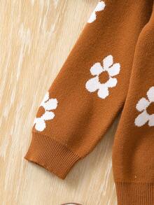 女嬰花卉圖案前紐扣開襟衫 - 棕色 - 查看 5