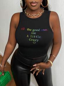 Slaydiva Slogan Graphic Tank Top - Black - View 1