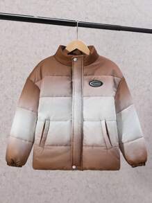 SHEIN Tween Boy Ombre Letter Patched Detail Drop Shoulder Padded Coat - Multicolor - View 4