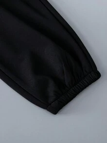 SHEIN Boys' Colorblock Hoodie And Pants Set With Letter Print, For Kids - Black - View 3