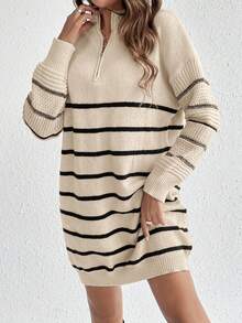 SHEIN Frenchy Striped Pattern Drop Shoulder Sweater Dress - Multicolor - View 3