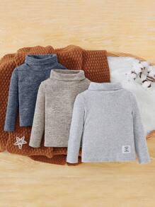 SHEIN Baby Boy 3pcs Letter Patched Detail Turtleneck Tee - Multicolor - View 1