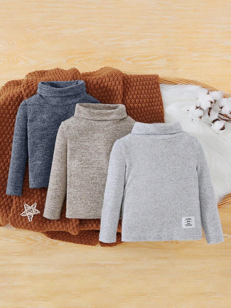 SHEIN Baby Boy 3pcs Letter Patched Detail Turtleneck Tee - Multicolor - View 1