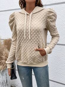 SHEIN Essnce Ống tay áo Dây rút Hoodie - Màu be - Xem 5