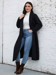SHEIN LUNE Plus Shawl Collar Overcoat - Black - View 3