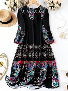 EMERY ROSE Hơn In hoa Tay áo lồng đèn Đầm - màu đen - Xem 2