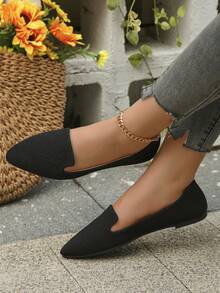 新款時尚舒適的尖頭休閒鞋,配有輕盈、舒適的扁平鞋底,黑色,適用於春季和秋季 - 黑色 - 查看 3