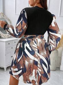 SHEIN Franclia Hơn In Đồ họa Cổ giả Váy có thắt lưng - Nhiều màu - Xem 2