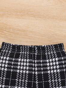 SHEIN Baby Girl Mock Neck Tee & Plaid Print Pants - Black and White - View 6