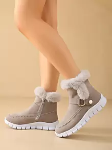 New Arrival Winter Luxury Beaded Buckle Lightweight Flat Warm Women's Snow Boots,Fur Boots - Grey - View 3