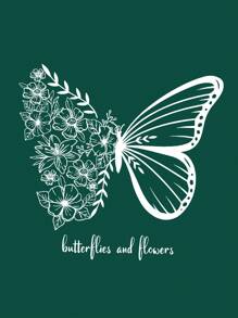 INAWLY Sudadera con capucha forrada térmicamente con bolsillo canguro, cordón ajustable, gráfico de mariposas y letras, manga larga con estampado de mariposas y flores