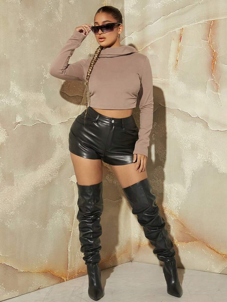 Solid Hooded Crop Tee