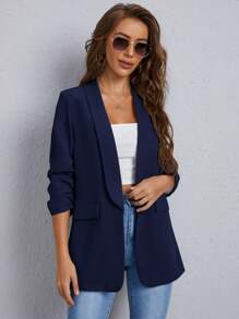 EURMUSE Casual Versatile Solid Color Blazer - Navy Blue - View 1