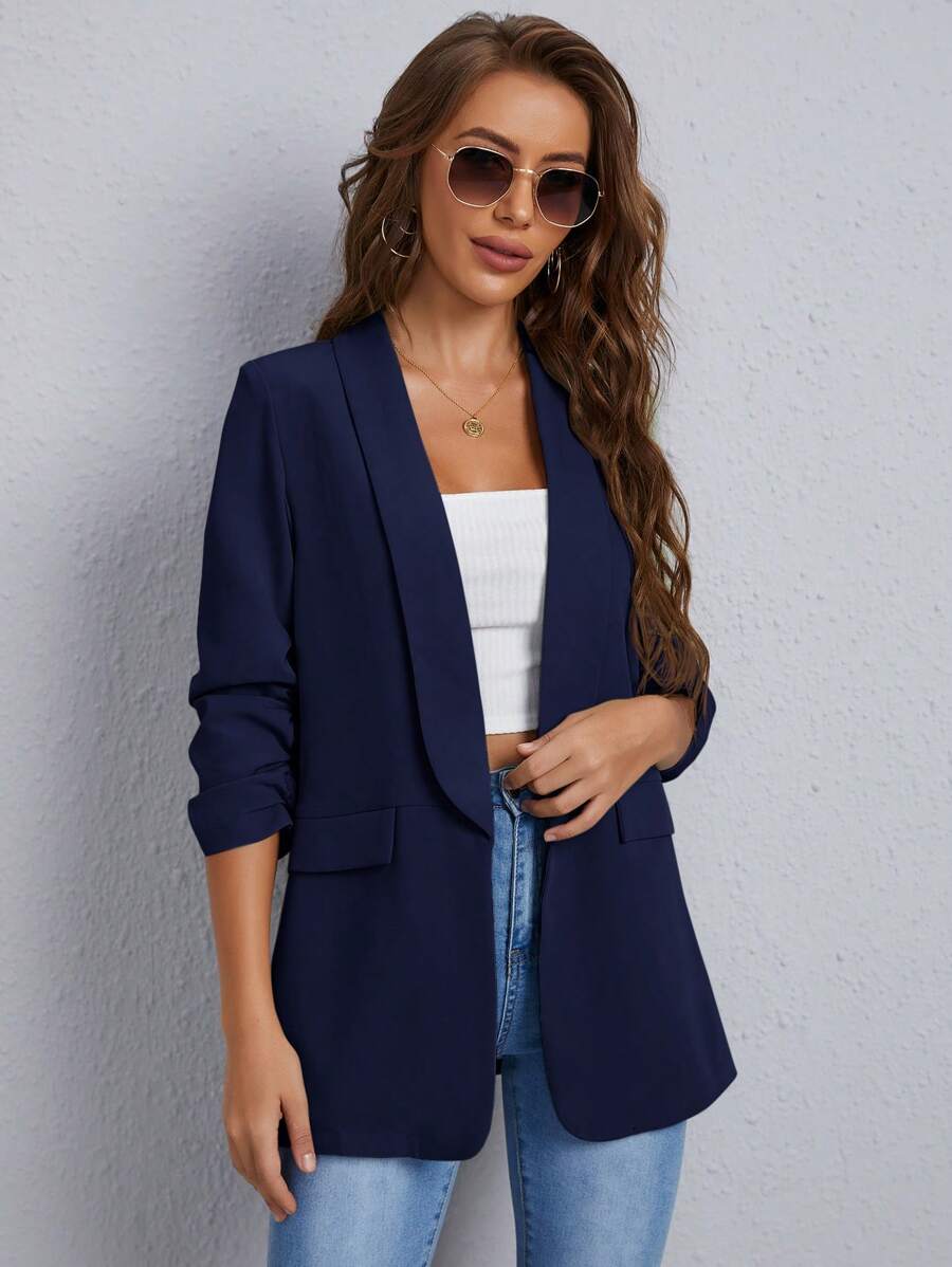 EURMUSE Casual Versatile Solid Color Blazer - Navy Blue - View 1