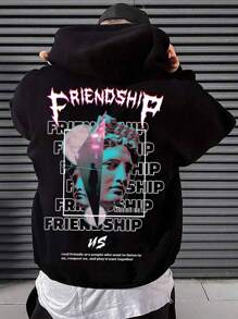Manfinity EMRG Nam Hoodie Với Nhân vật Và In Khẩu hiệu Và Dây rút - màu đen - Xem 5