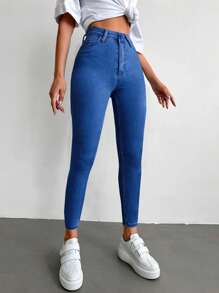RueChic High Waist Skinny Cropped Jeans - Medium Wash - View 5