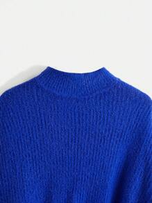 SHEIN BASICS Hơn Cổ giả Thả vai Áo len - Màu xanh lam - Xem 8