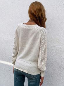 SHEIN Frenchy Jersey tejido de cable de manga raglán - Blanco - Ver 2