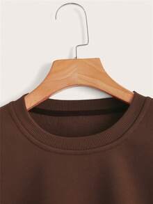 SHEIN EZwear Solid Drawstring Hem Thermal Lined Crop Sweatshirt - Coffee Brown - View 4
