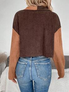 SHEIN Essnce Khối màu Thả vai Áo Jacket Crop - màu nâu - Xem 2