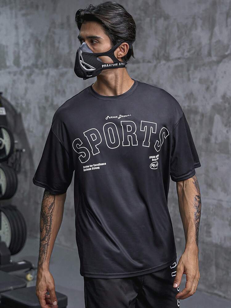 Men's Letter Printed Sports T-Shirt Workout Tops