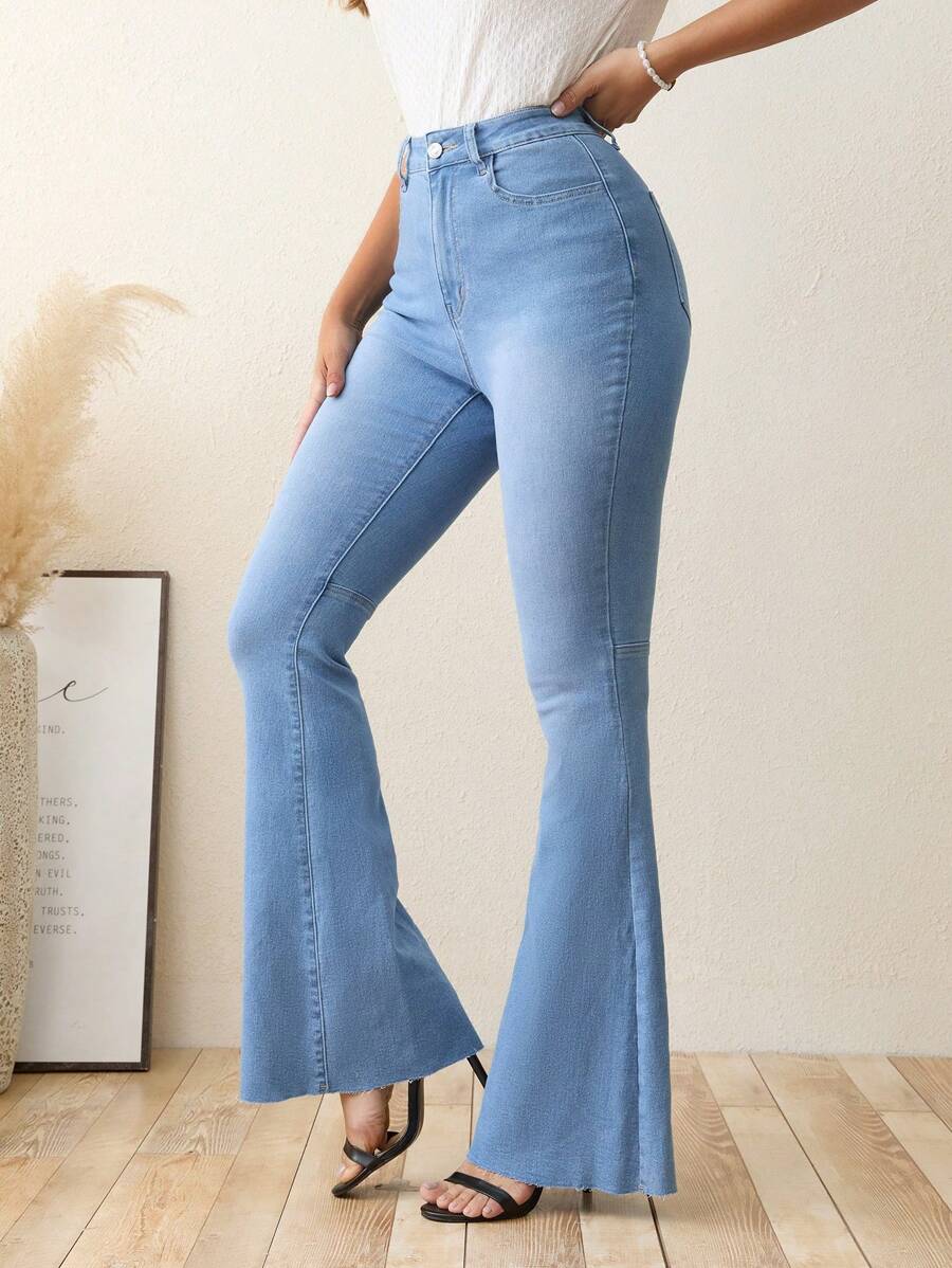 SHEIN LUNE Raw Hem Quần ống loe - Rửa nhẹ - Xem 1