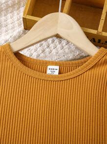 年轻女孩乡村风格 T 恤和喇叭裤套装，舒适荷叶边饰边，适合秋季、春季、冬季、户外活动、学校、居家、旅行，适合 4-7 岁 - 彩色 - 查看 4