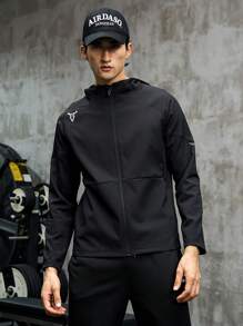 Manfinity Sport Corelite 男式牛头印花拉链连帽运动夹克健身上衣运动夹克 - 黑色 - 查看 1