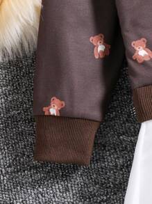 SHEIN Chica Joven Vestido sudadera con capucha con estampado de oso bajo fruncido