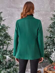 SHEIN BIZwear Lapel Neck Double Breasted Blazer - Dark Green - View 2