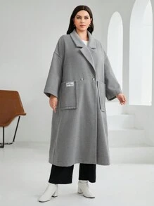 Mulvari Plus Double Pocket Letter Patched Detail Drop Shoulder Overcoat - Dark Grey - View 1