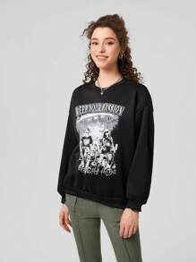 Forever 21 Letter & Figure Graphic  Sweatshirt - Black - View 4