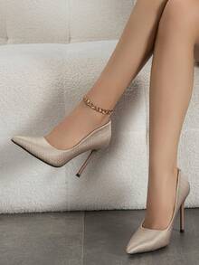 經典超舒適尖頭细跟高跟鞋，高貴女性泵鞋 - 杏色 - 查看 2