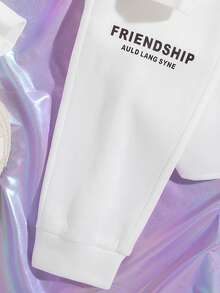 SHEIN Tween Girl Letter Graphic Hoodie & Sweatpants - White - View 4