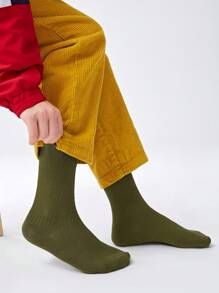 SHEIN 3 pares/set doble Aguja unicolor Calcetines hasta mitad de pantorrilla - Multicolor - Ver 4