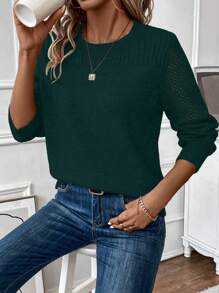 EMERY ROSE Solid Round Neck Sweater - Dark Green - View 1