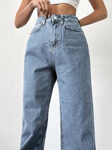 Cottnline Jeans De Pierna Recta Para Mujer - Azul - Ver 4